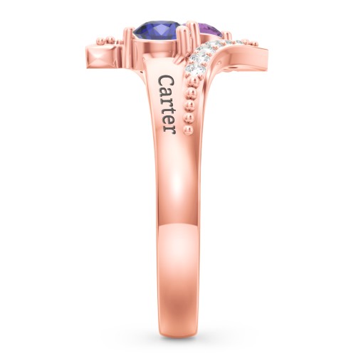 Flared Bypass Ring with Round Gemstones and Accents – 10K Rose Gold with Amethyst, Blue Sapphire, and White Premium Zirconia