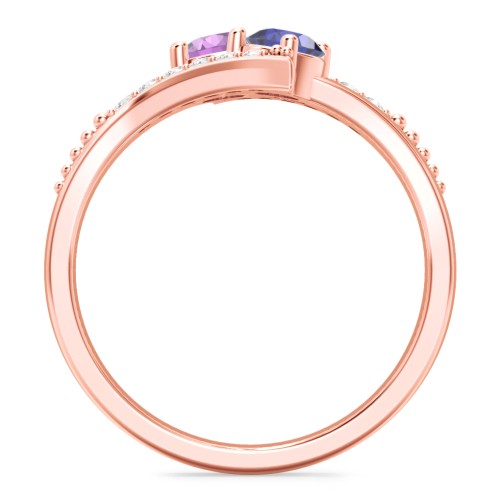 Flared Bypass Ring with Round Gemstones and Accents – 10K Rose Gold with Amethyst, Blue Sapphire, and White Premium Zirconia