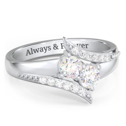 Flared Bypass Ring with Round Gemstones and Accents in 925 Sterling Silver with White Sapphire and White Premium Zirconia