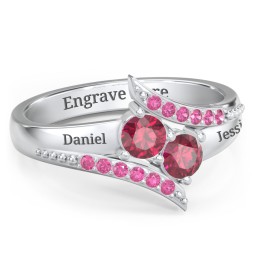 Flared Bypass Ring with Round Gemstones and Accents in 925 Sterling Silver with Ruby and Red Premium Zirconia