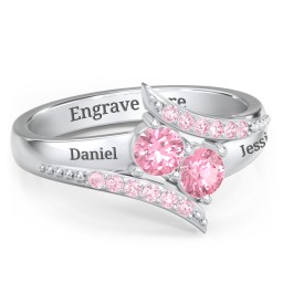 Flared Bypass Ring with Round Gemstones and Accents in 925 Sterling Silver with Pink Tourmaline and Fancy Pink Premium Zirconia