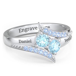 Flared Bypass Ring with Round Gemstones and Accents in 925 Sterling Silver with Blue Topaz and Fancy Blue Premium Zirconia