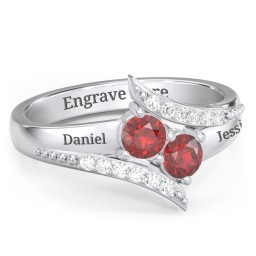 Flared Bypass Ring with Round Gemstones and Accents in 925 Sterling Silver with Garnet and White Premium Zirconia