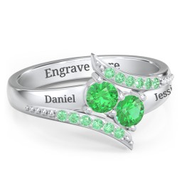 Flared Bypass Ring with Round Gemstones and Accents in 925 Sterling Silver with Emerald and Green Premium Zirconia