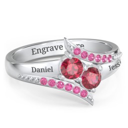 Flared Bypass Ring with Round Gemstones and Accents in 925 Sterling Silver with Ruby and Red Premium Zirconia