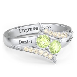 Flared Bypass Ring with Round Gemstones and Accents in 925 Sterling Silver with Peridot and Fancy Yellow Premium Zirconia