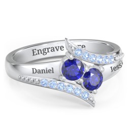 Flared Bypass Ring with Round Gemstones and Accents in 925 Sterling Silver with Blue Sapphire and Fancy Blue Premium Zirconia