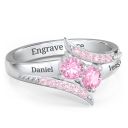 Flared Bypass Ring with Round Gemstones and Accents in 925 Sterling Silver with Pink Tourmaline and Fancy Pink Premium Zirconia