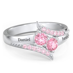 Flared Bypass Ring with Round Gemstones and Accents in 925 Sterling Silver with Pink Tourmaline and Fancy Pink Premium Zirconia