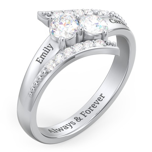 Flared Bypass Ring with Round Gemstones and Accents – Sterling Silver with Diamond
