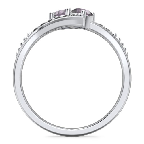 Flared Bypass Ring with Round Gemstones and Accents – Sterling Silver with Alexandrite and Black Premium Zirconia