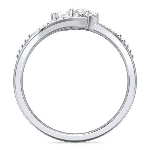 Flared Bypass Ring with Round Gemstones and Accents – Sterling Silver with White Sapphire and White Premium Zirconia
