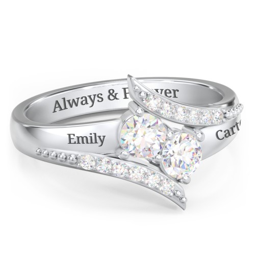 Flared Bypass Ring with Round Gemstones and Accents – Sterling Silver with Diamond