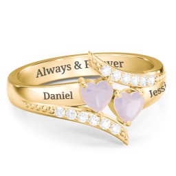 Flared Bypass Ring with Heart Gemstones and Accents