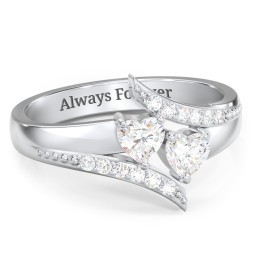 Flared Bypass Ring with Heart Gemstones and Accents