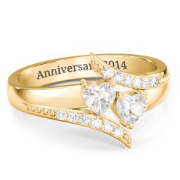 Flared Bypass Ring with Heart Gemstones and Accents