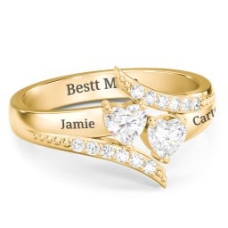 Flared Bypass Ring with Heart Gemstones and Accents