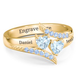 Flared Bypass Ring with Heart Gemstones and Accents