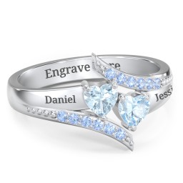 Flared Bypass Ring with Heart Gemstones and Accents