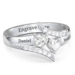 Flared Bypass Ring with Heart Gemstones and Accents