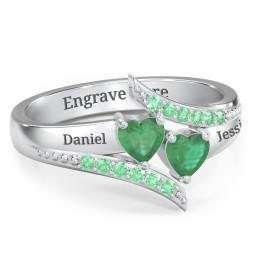 Flared Bypass Ring with Heart Gemstones and Accents