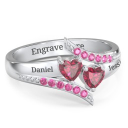 Flared Bypass Ring with Heart Gemstones and Accents