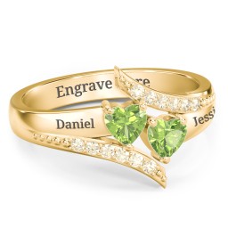 Flared Bypass Ring with Heart Gemstones and Accents