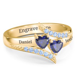 Flared Bypass Ring with Heart Gemstones and Accents