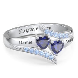 Flared Bypass Ring with Heart Gemstones and Accents