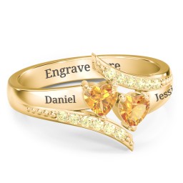 Flared Bypass Ring with Heart Gemstones and Accents