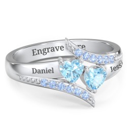 Flared Bypass Ring with Heart Gemstones and Accents