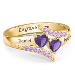 Flared Bypass Ring with Heart Gemstones and Accents