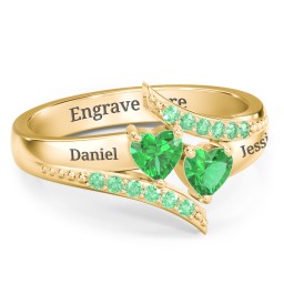 Flared Bypass Ring with Heart Gemstones and Accents