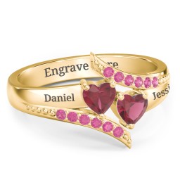 Flared Bypass Ring with Heart Gemstones and Accents