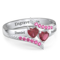 Flared Bypass Ring with Heart Gemstones and Accents