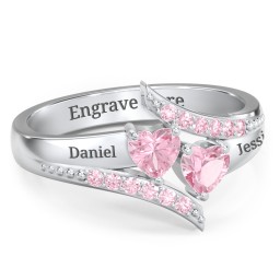 Flared Bypass Ring with Heart Gemstones and Accents