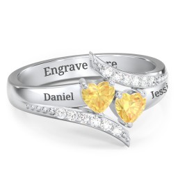 Flared Bypass Ring with Heart Gemstones and Accents