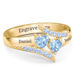 Flared Bypass Ring with Heart Gemstones and Accents