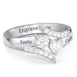 Flared Bypass Ring with Heart Gemstones and Accents