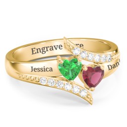 Flared Bypass Ring with Heart Gemstones and Accents