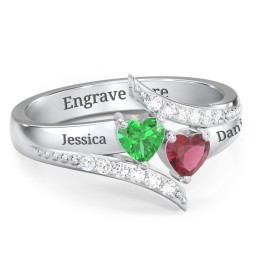 Flared Bypass Ring with Heart Gemstones and Accents