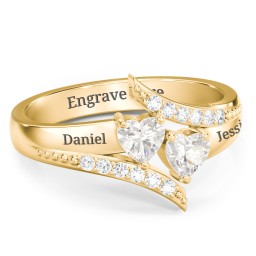 Flared Bypass Ring with Heart Gemstones and Accents