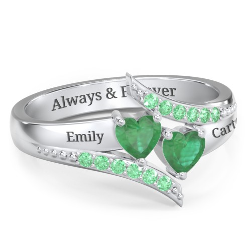 Flared Bypass Ring with Heart Gemstones and Accents