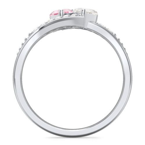 Flared Bypass Ring with Heart Gemstones and Accents – Sterling Silver with Pink Tourmaline, Cubic Zirconia, and White Premium Zirconia