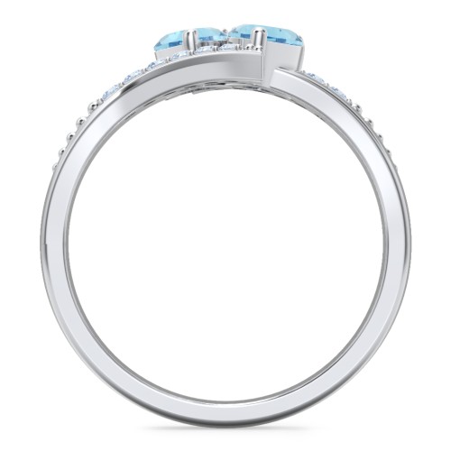 Flared Bypass Ring with Heart Gemstones and Accents – Sterling Silver with Blue Topaz and Fancy Blue Premium Zirconia