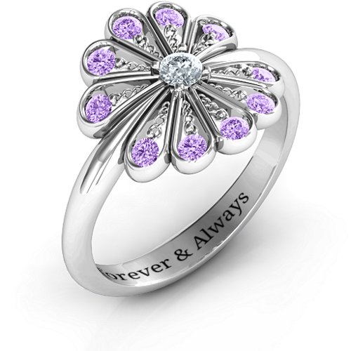 Pretty As A Peacock Ring – Sterling Silver with Cubic Zirconia and Amethyst