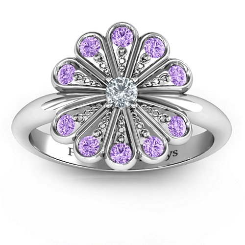 Pretty As A Peacock Ring – Sterling Silver with Cubic Zirconia and Amethyst