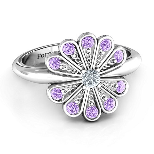 Pretty As A Peacock Ring – Sterling Silver with Cubic Zirconia and Amethyst
