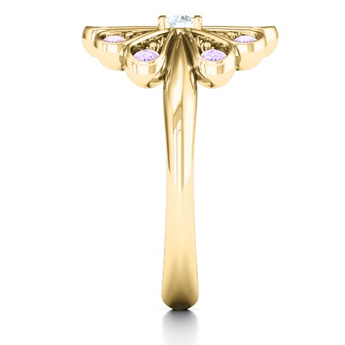 Pretty As A Peacock Ring – 10K Yellow Gold with Cubic Zirconia and Amethyst