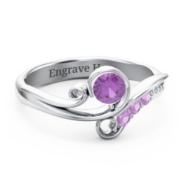 Family Flair Ring With 2-6 Birthstones in 925 Sterling Silver with Amethyst and Cubic Zirconia